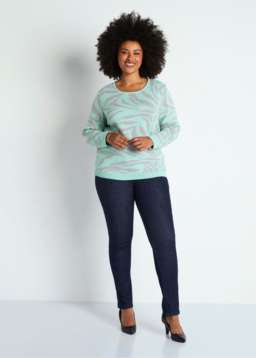 Pull doux jacquard zèbre col rond Onyx gris
