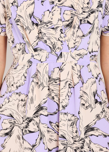 Robe courte cache-coeur fluide motif graphique Violet/ Blanc