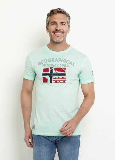 T-shirt col rond drapeau brodé Vert Menthe