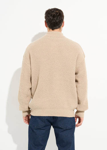 Pull épais chaud torsadé col montant Taupe