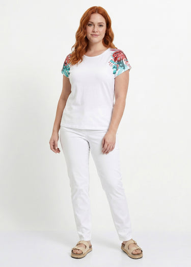 T-shirt court blanc motif sequins col rond Fond Blanc