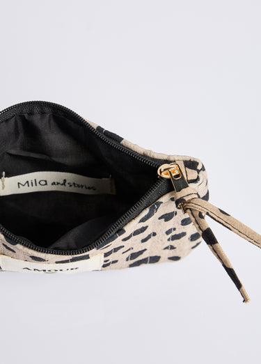 Porte monnaie à message, motif animalier Beige/Noir