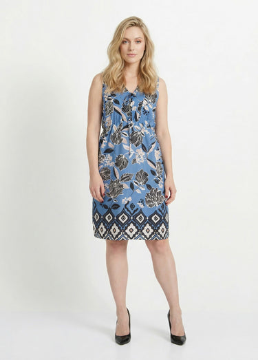 Robe satinée, motif fleurs d'Orient Bleu Imprime
