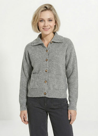 Gilet boutonné chaud côtelé avec laine et fibres recyclées Gris Chine