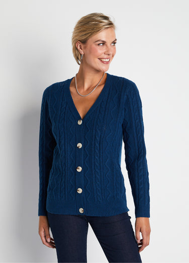 Gilet court boutonné col V maille torsades Canard