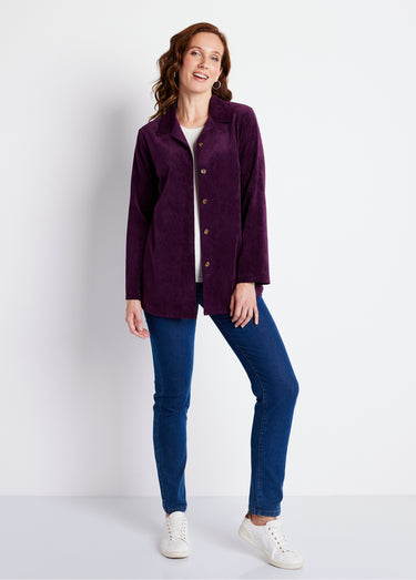 Veste surchemise velours milleraies col tailleur Prune