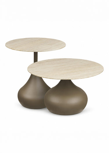 Set 2 tables basses métal verre PIENZA Kaki