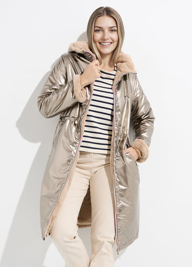 Parka réversible métallisée / fourrure Dore/Beige