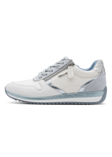 Sneakers cuir lisse, détails métallisés Blanc/Bleu