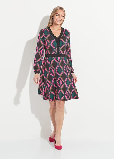 Robe évasée courte graphique col V Rose/Vert