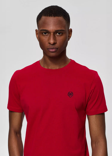 T-shirt col rond essentiel, logo poitrine Rouge