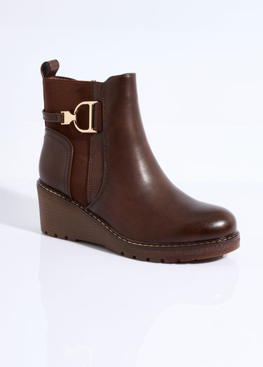Boots bi matière avec semelle compensée Marron