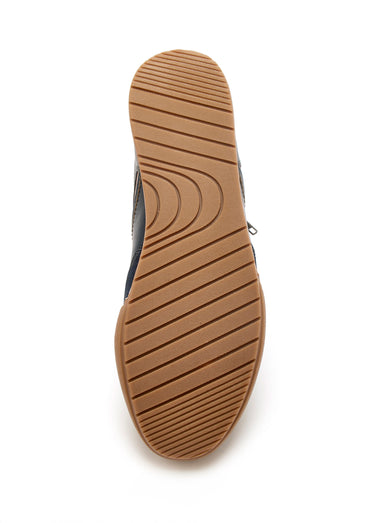 Baskets en cuir multimatières lacets et zip Marine