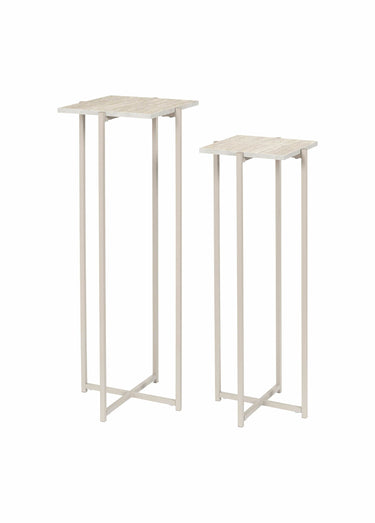 Sellettes métal, effet pierre travertin Blanc/Beige