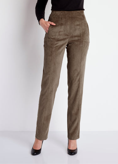 Pantalon droit taille élastiquée velours milleraies Taupe