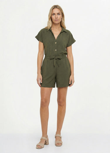 Short souple texturé, noué à la taille Kaki
