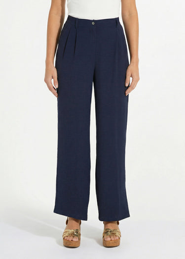 Pantalon large à pinces taille élastiquée Marine