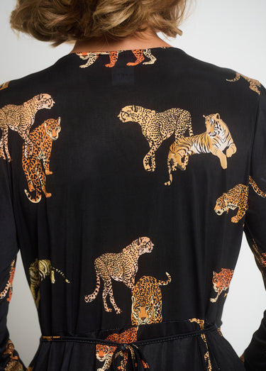 Robe fluide imprimé animalier col V Noir Imprime
