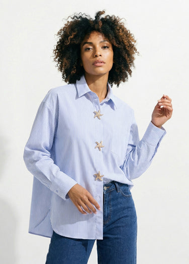 Chemisier rayé + 3 broches métal étoile Raye Bleu