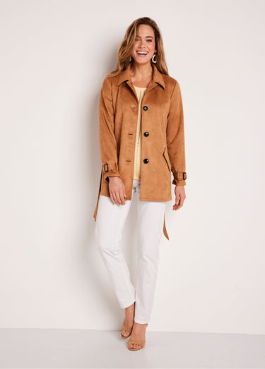 Manteau court tissu suédé Beige