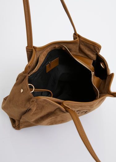 Sac shopping en suédine et simili cuir Ocre / Sauge