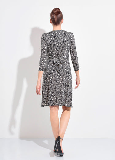 Robe manches 3/4 col V drapé motif cœurs Noir / Blanc
