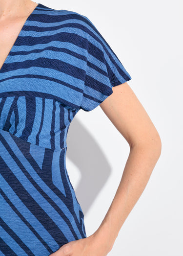 Robe longue manches col V rayures Bleu