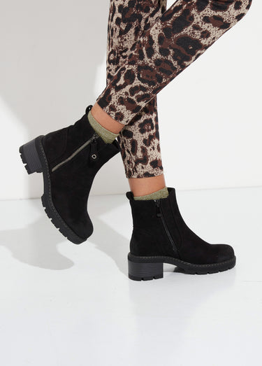 Boots zippées à talon, bout effet used Noir
