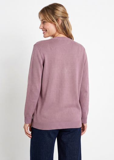 Gilet long boutonné brodé perlé col V Cyclamen