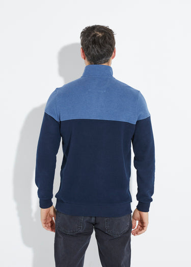 Pull bicolore doux, col montant 1/2 zip Bleu