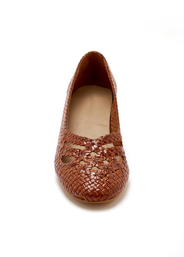 Escarpins cuir tressé largeur confort Camel