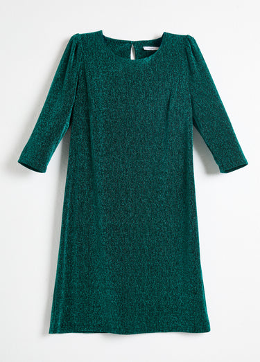 Robe droite courte maille brillante métallisée Vert