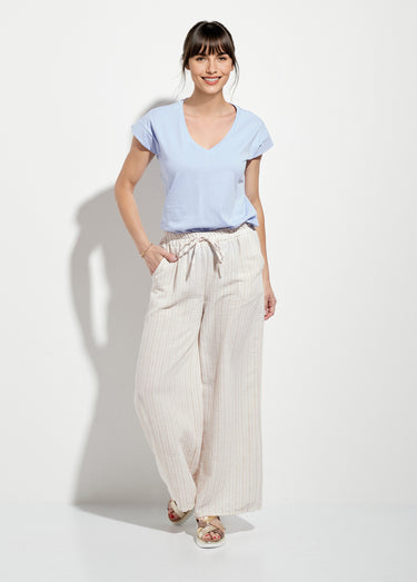 T-shirt col V sans manches maille coton Bleu