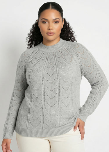 Pull maille chinée ajourée col rond Gris Chine