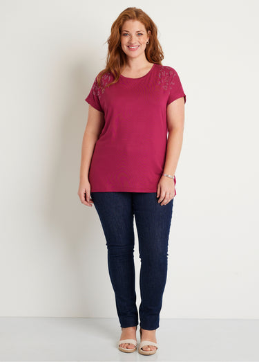 T-shirt long manches courtes uni Fuchsia