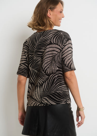 T-shirt col V maille imprimé animalier Gris/Noir