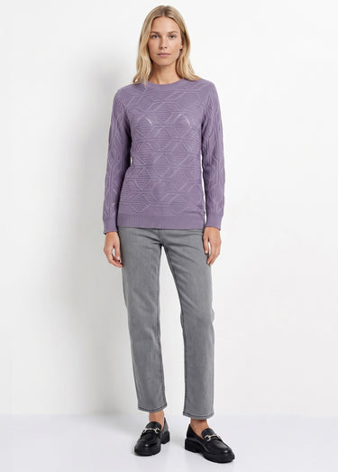 Pull tunique mi long uni col rond maille ajourée Parme