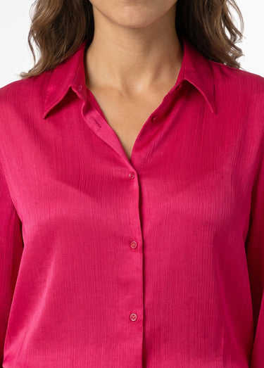 Chemisier boutonné satin manches longues Fuchsia
