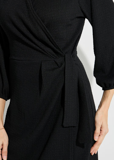 Robe portefeuille en maille gaufrée Noir