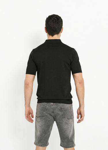 Polo en maille fine, manches courtes Noir