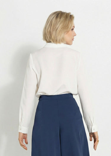 Chemisier fluide uni plissé boutons strass Ecru