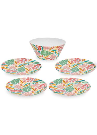 Set mélaminé Saladier + 4 assiettes Multicolore