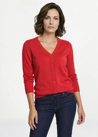 Gilet boutonné mi-long maille douce Rouge