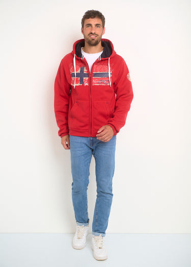 Sweat à capuche zippé poche kangourou Rouge/Marine