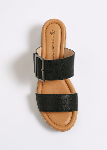 Mules compensées bride boucle fantaisie Noir