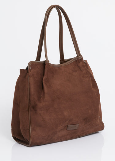 Sac shopping en suédine et simili cuir Chocolat