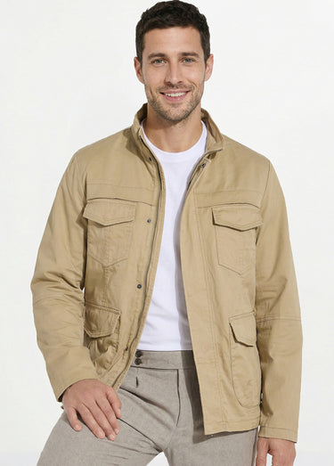 Veste casual multipoches col montant Beige