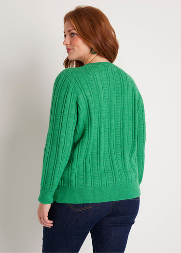 Pull ajouré doux col rond Vert