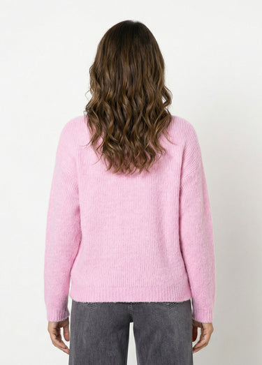 Gilet col rond en maille avec laine Rose