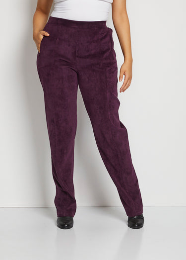 Pantalon droit taille élastiquée velours milleraies Prune
